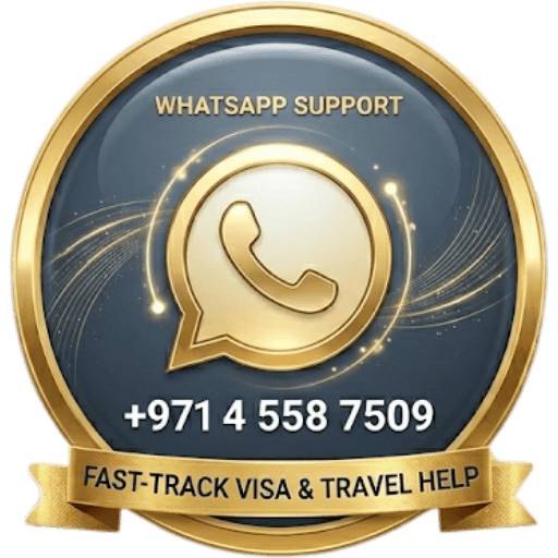 Official WhatsApp support icon for Top Vision Tourism LLC offering fast-track UAE visa and travel help via phone number +971 4 558 7509.